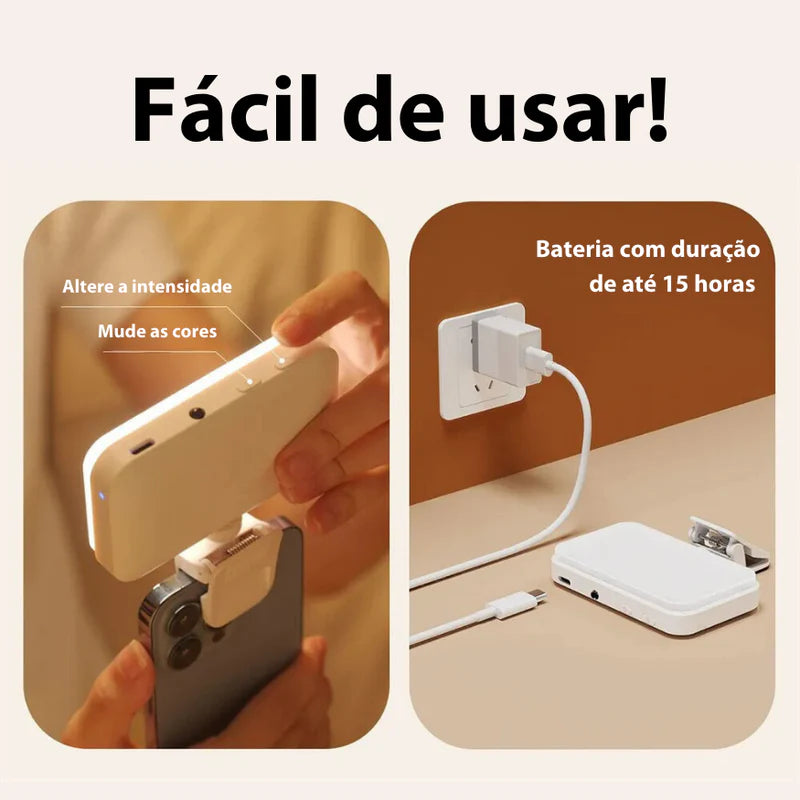 Luz de LED Clip-On LuminoPro – Iluminação Portátil para Vídeos Perfeitos