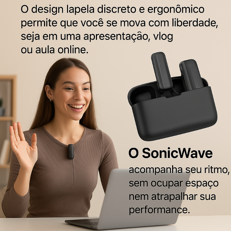 Microfone Lapela SonicWave – Áudio Profissional com Liberdade Total