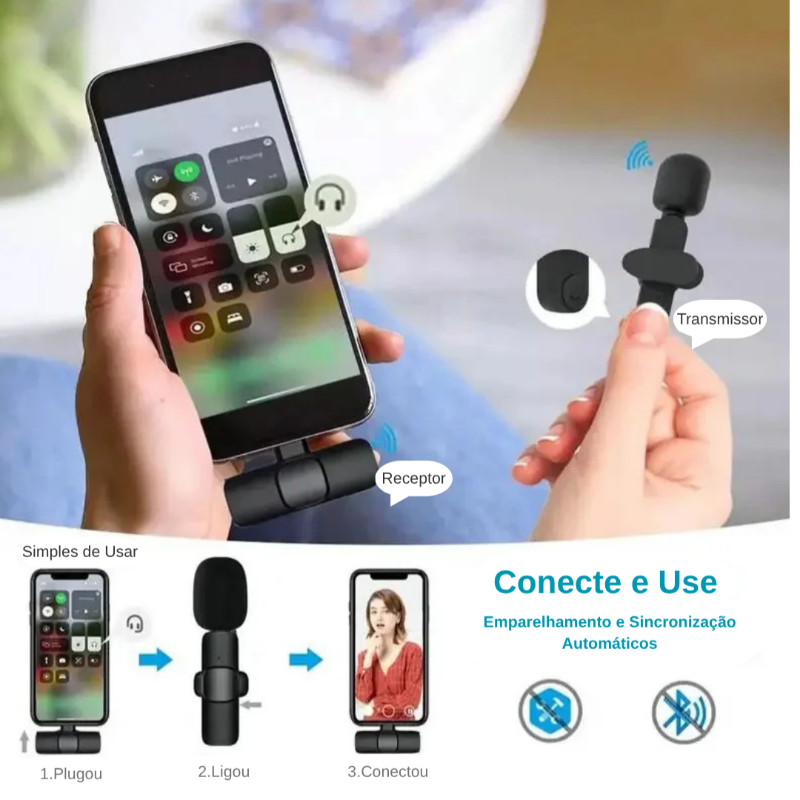 Microfone Lapela Slim AirVoice – Liberdade total com áudio cristalino