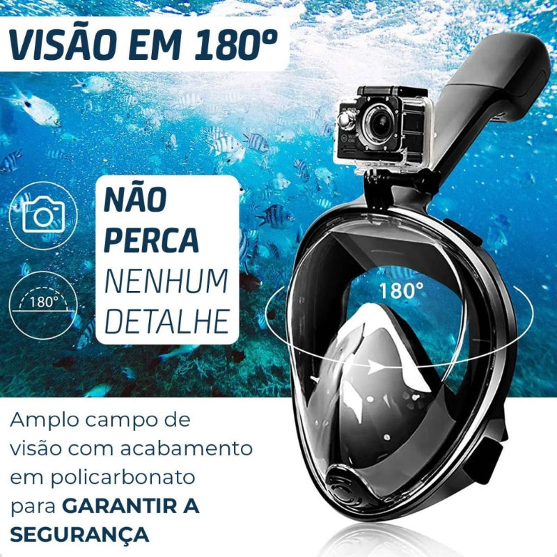 Máscara De Mergulho Snorkel Full Face Suporte Gopro Câmera